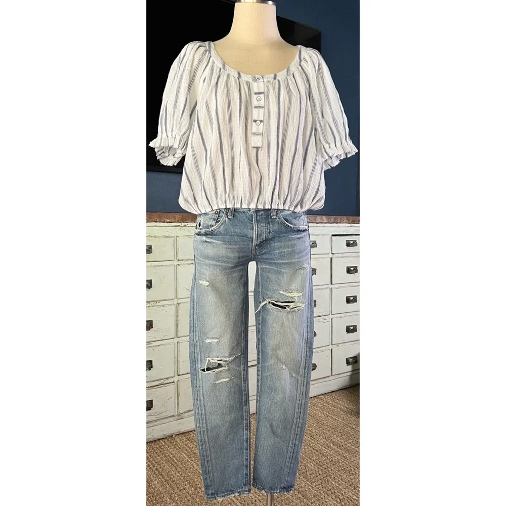 Anthropologie Puff Sleeve Crop Blouse Top L